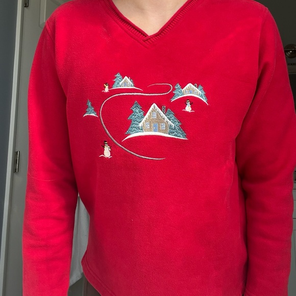 Classic Elements, Christmas Sweatshirt, Small, Red with Snowman Scene - Picture 2 of 7